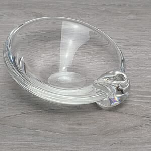 Steuben Glass Crystal Clear Slanted Ashtray Dish Signed